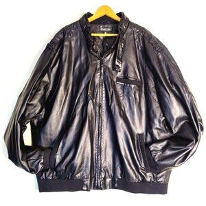 Members Only Men’s Black Size 5X Faux Leather Zipper Jacket Black Bomber Coat